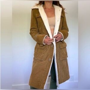 Y2K American Eagle Women's Corduroy Tan Sherpa-Lined long Coat size M